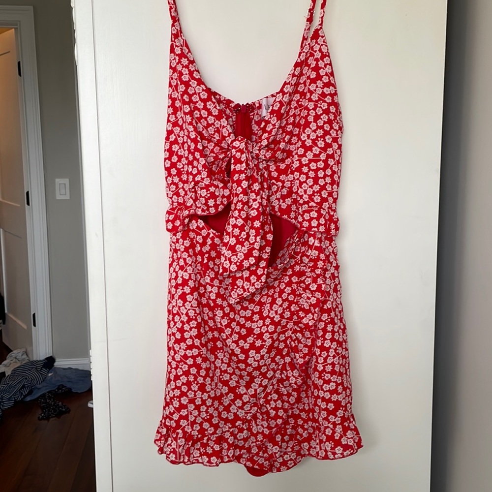 Floral open front with tieable bow front zipper back romper